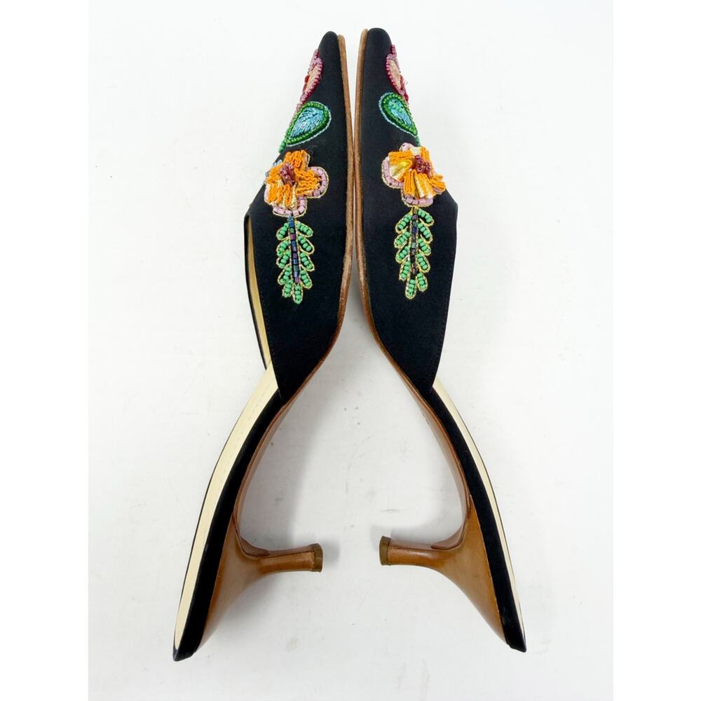 Giuseppe Zanotti Vintage Floral Beaded Satin Mule Kitten Heels Womens Size EU 38 - Picture 5 of 9